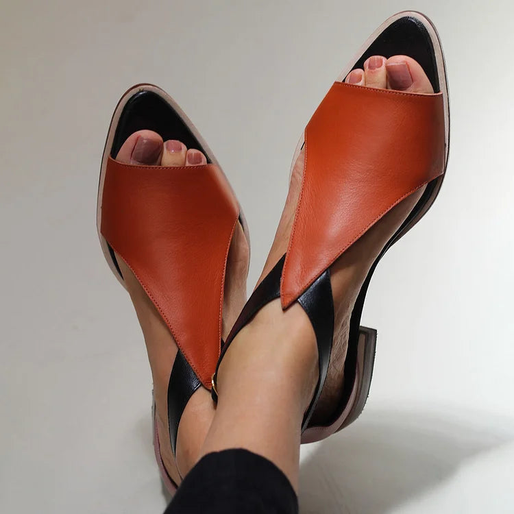 Sandalias cut-out peep toe color block casual en punta