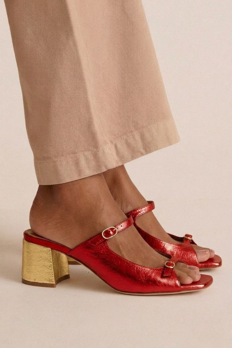Tacones anchos slingback cut-out color block Oro