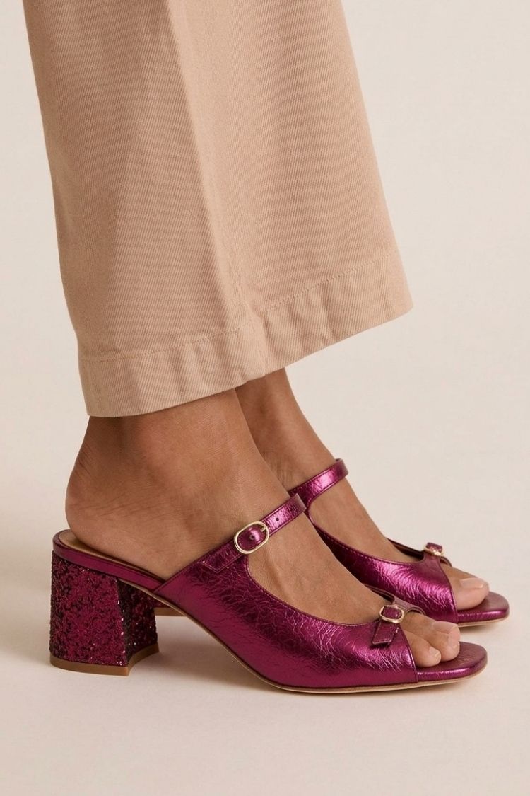 Tacones anchos slingback cut-out color block Oro