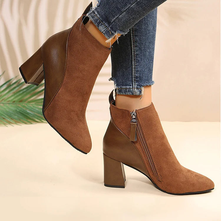 Botines patchwork chunky en punta con cremallera