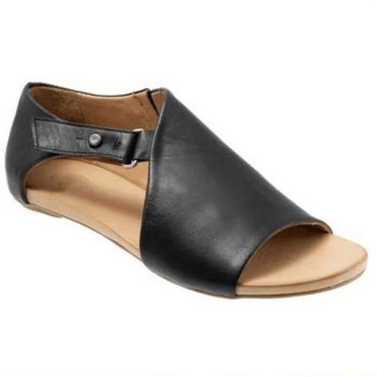 Sandalias cut-out peep toe asimétricas de color liso con tira y hebilla