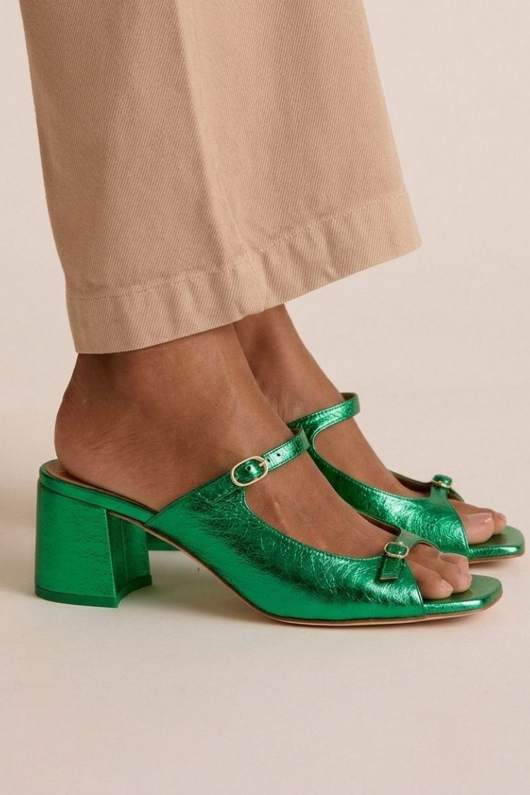 Tacones anchos slingback cut-out color block Oro