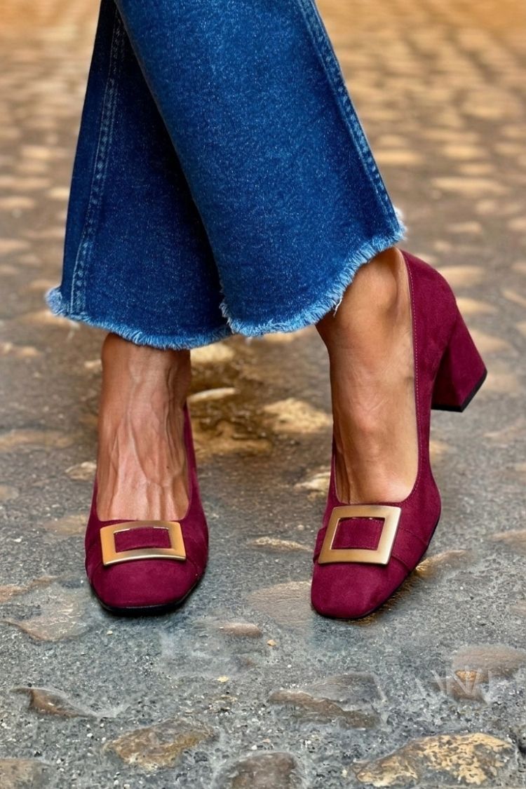 Tacones anchos patchwork Azul Marino en punta cuadrada