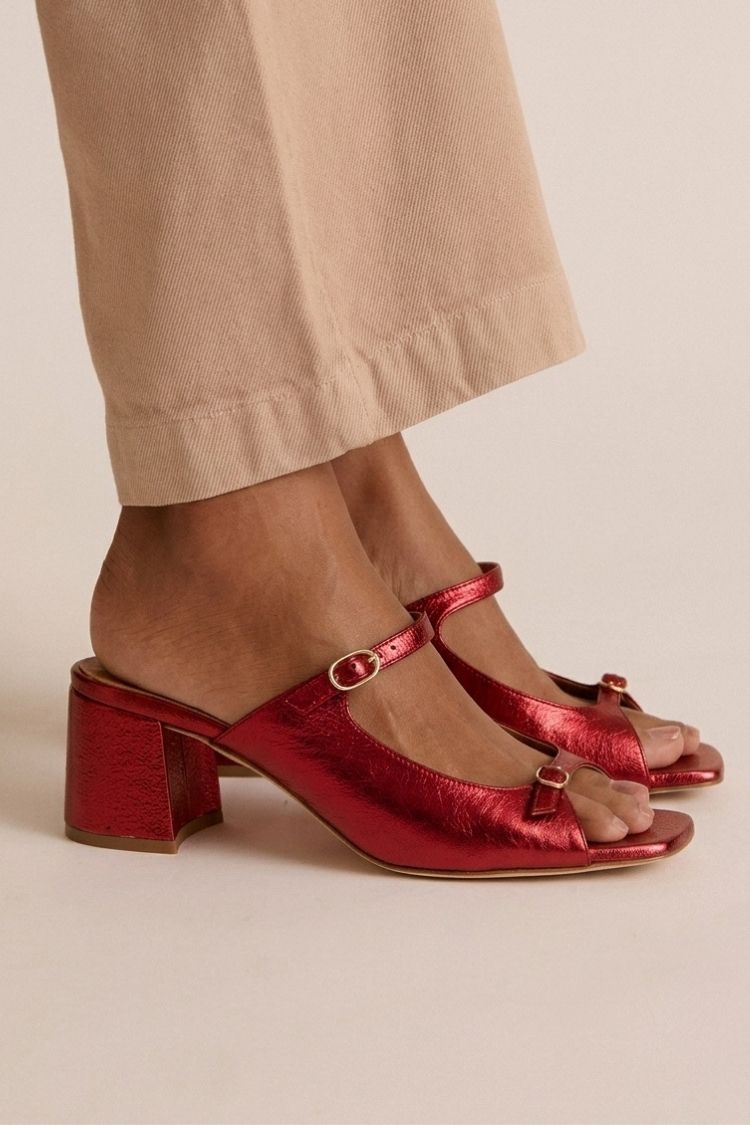Tacones anchos slingback cut-out color block Oro