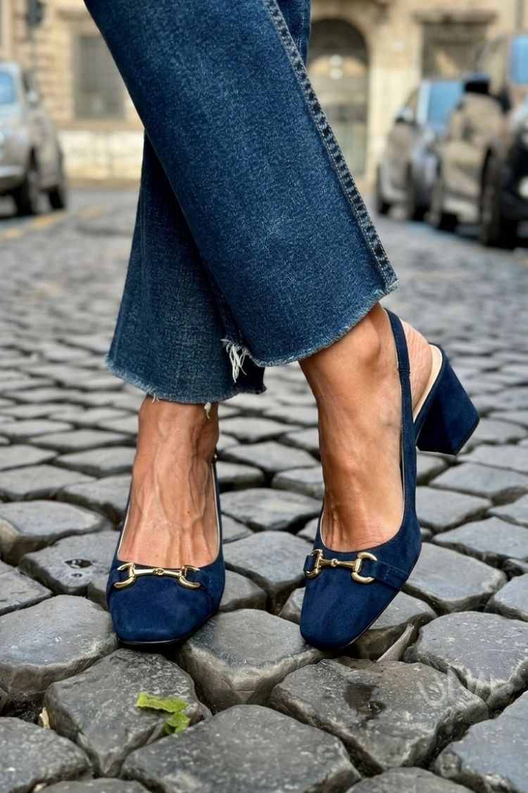 Tacones de bloque slingback de ante oliva