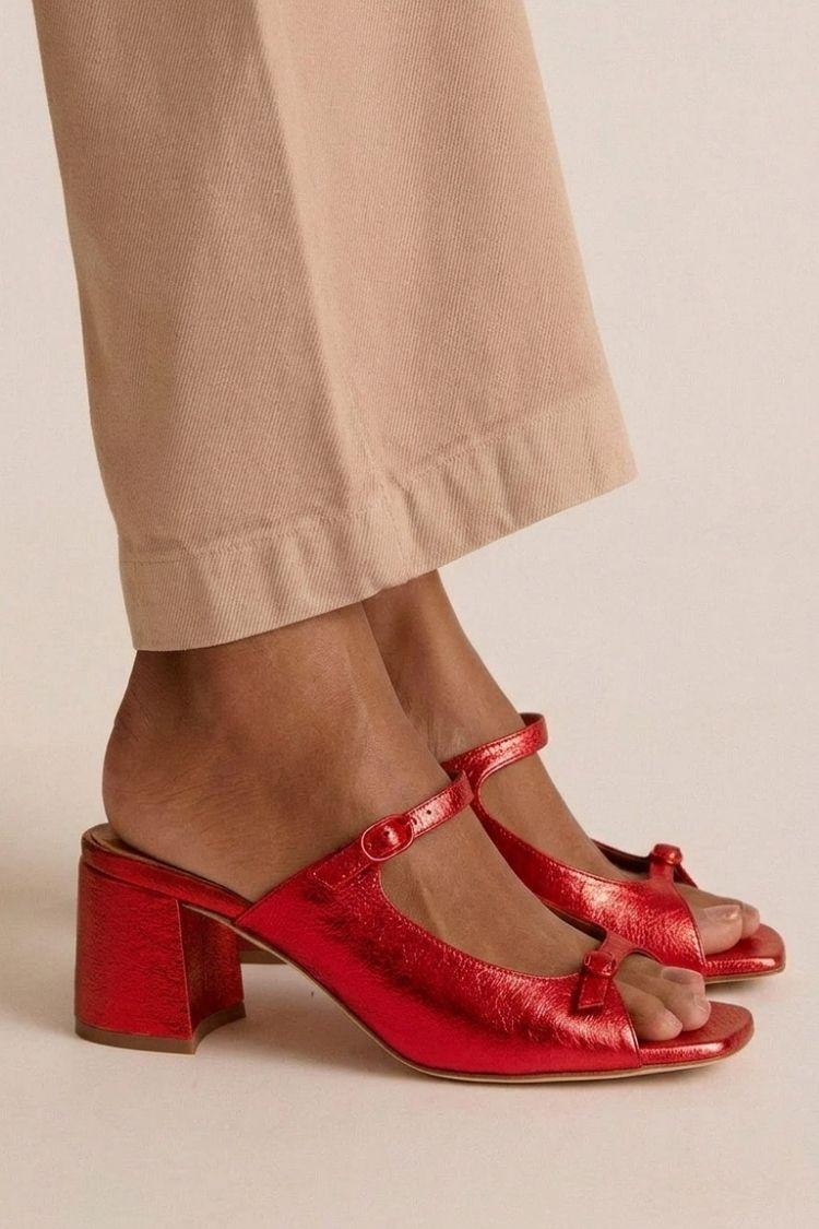 Tacones anchos slingback cut-out color block Oro