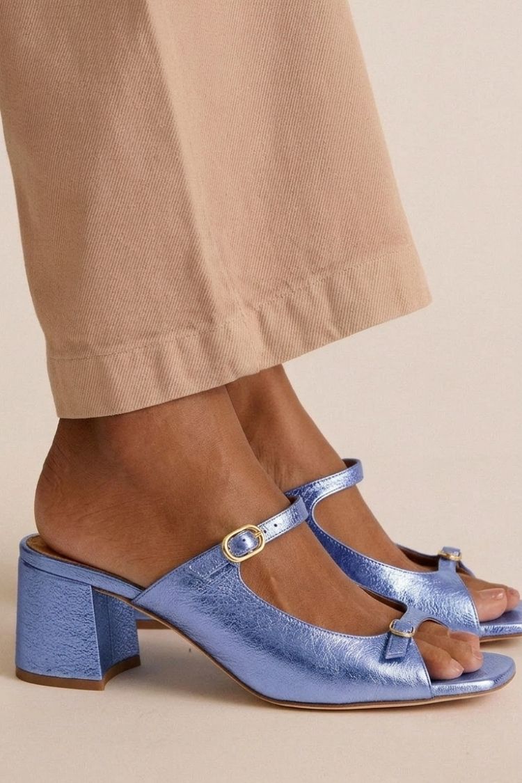 Tacones anchos slingback cut-out color block Oro