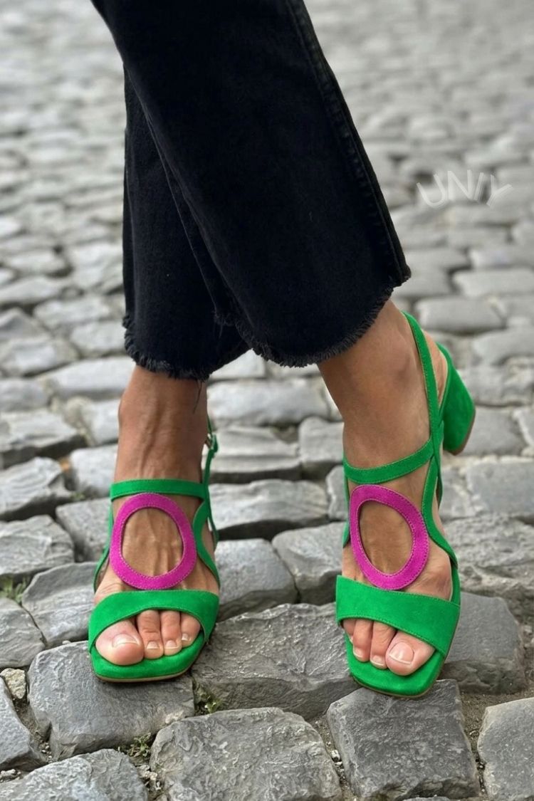 Sandalias de tacón slingback cut-out amarillo de punta cuadrada