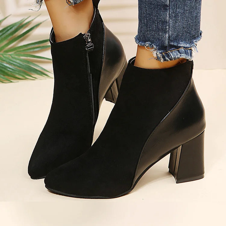 Botines patchwork chunky en punta con cremallera