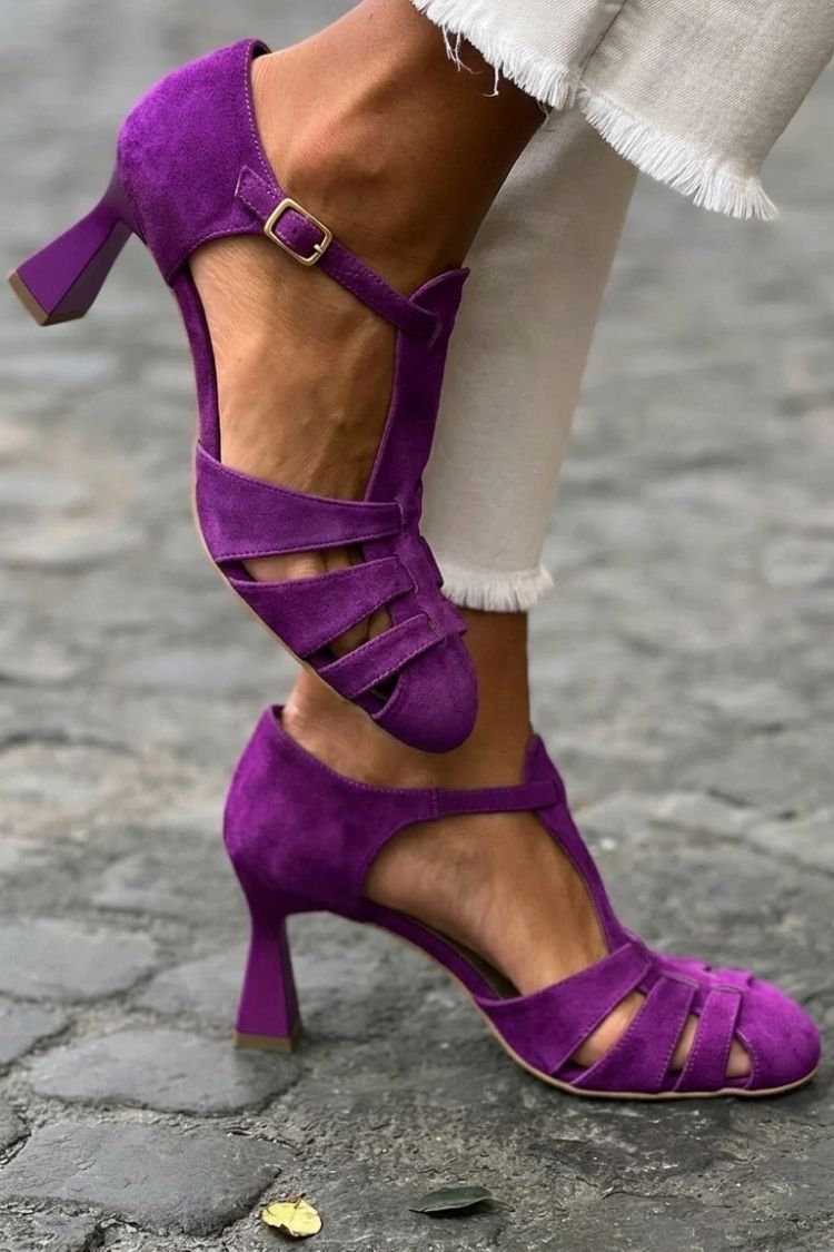 Sandalias de tacón cut-out crochet Verde en punta cerrada