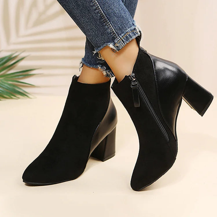 Botines patchwork chunky en punta con cremallera