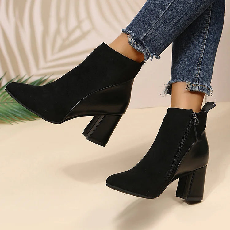 Botines patchwork chunky en punta con cremallera