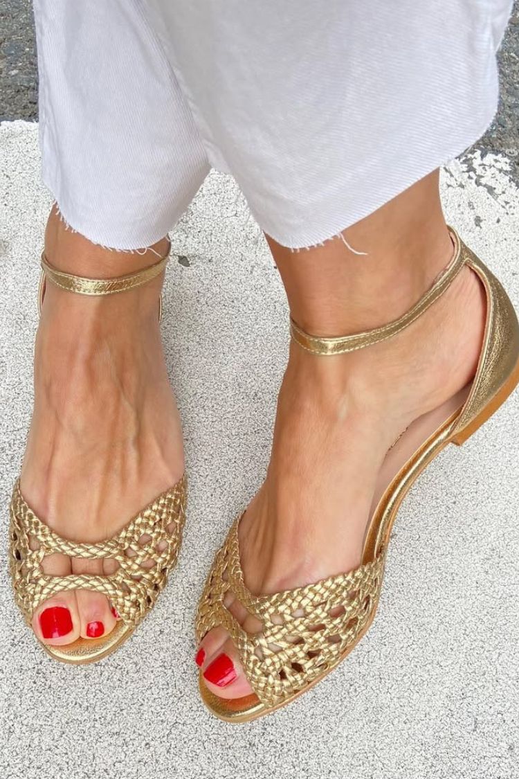 Sandalias cut-out trenzadas elegantes bajas de punta abierta con tira al tobillo