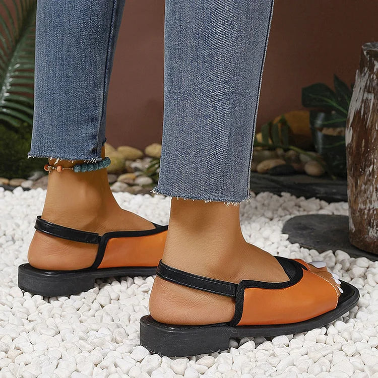 Sandalias slingback estampado leopardo patchwork de punta cuadrada