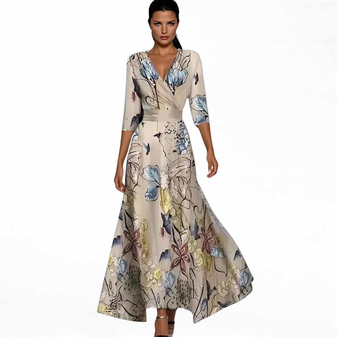 Emili | Elegante vestido largo con estampado floral