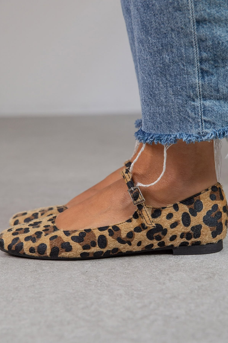 Bailarinas estampado de leopardo con tira ajustable