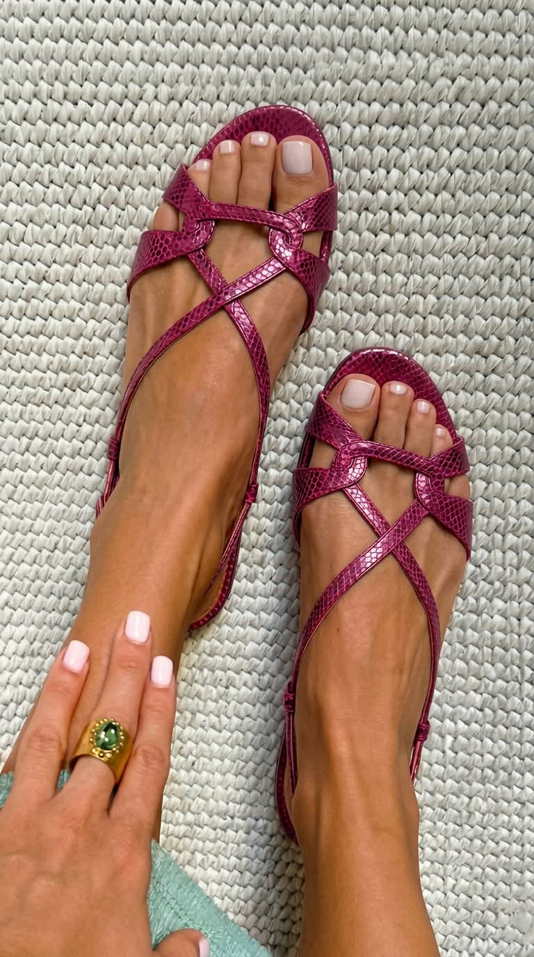 Sandalias slingback efecto serpiente bajas bronce de punta abierta
