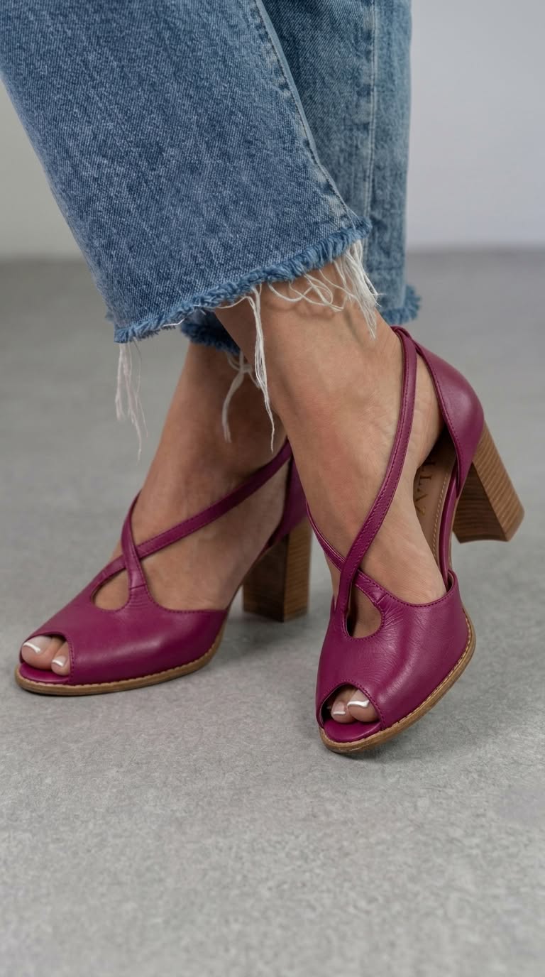 Sandalias elegantes Rosa Empolvado y Rosa en punta abierta con tiras cruzadas y tacón de bloque
