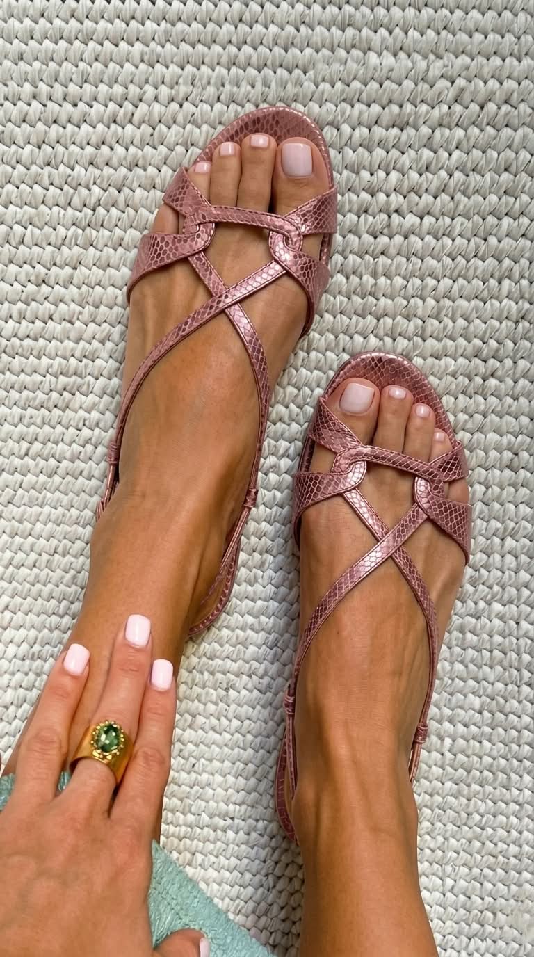 Sandalias slingback efecto serpiente bajas en bronce con punta abierta