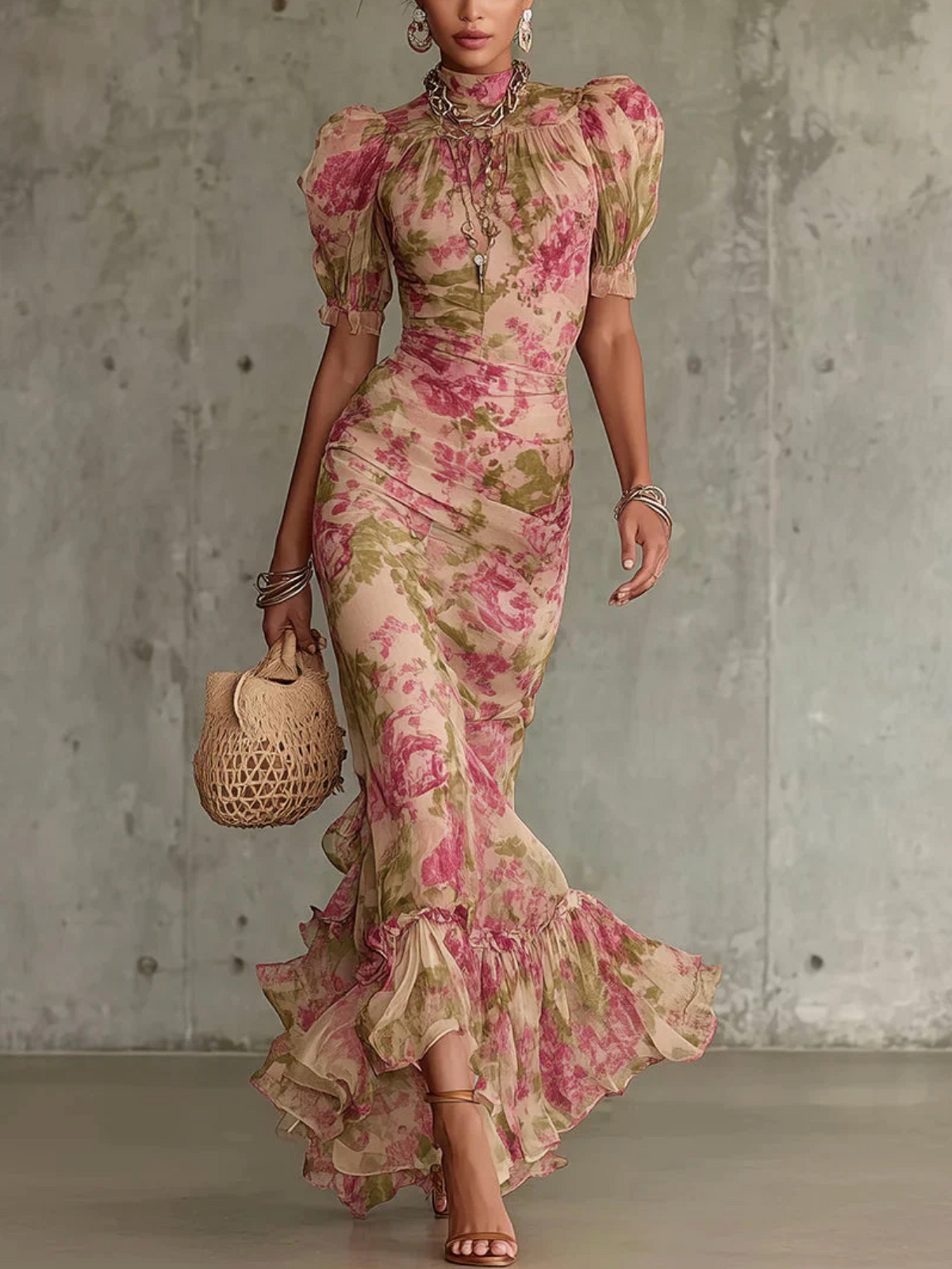 FLORA | VESTIDO LARGO CON ESTAMPADO DE ROSAS