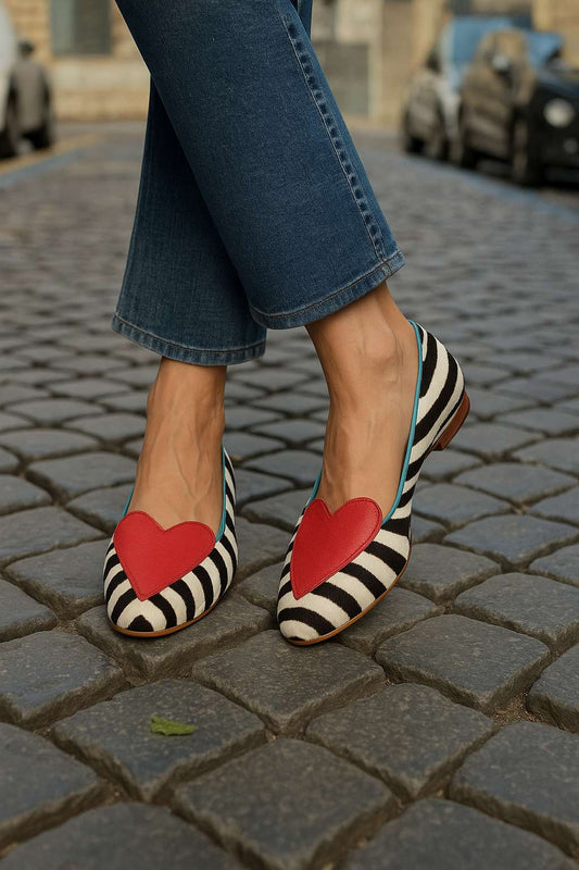 Bailarinas cebra casual Rojo en punta con corazón