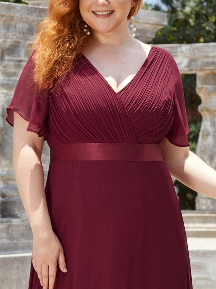 Marga | Vestido de dama de honor largo con corte imperio y mangas cortas con volantes