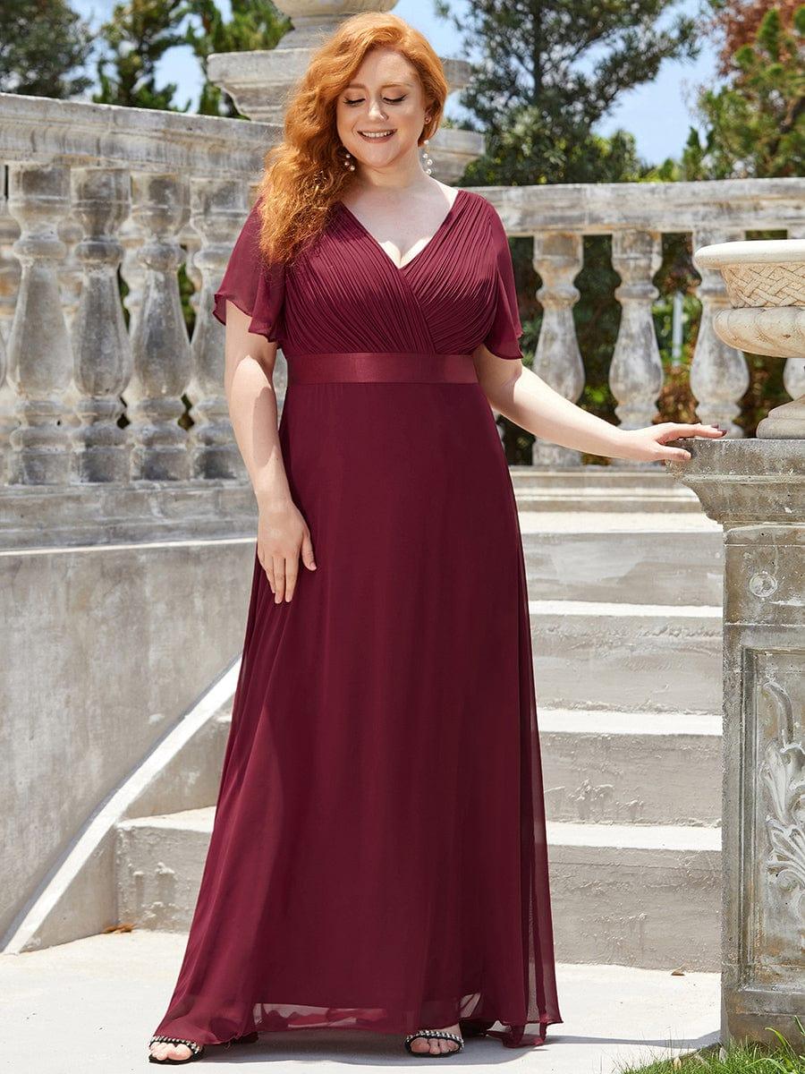 Marga | Vestido de dama de honor largo con corte imperio y mangas cortas con volantes