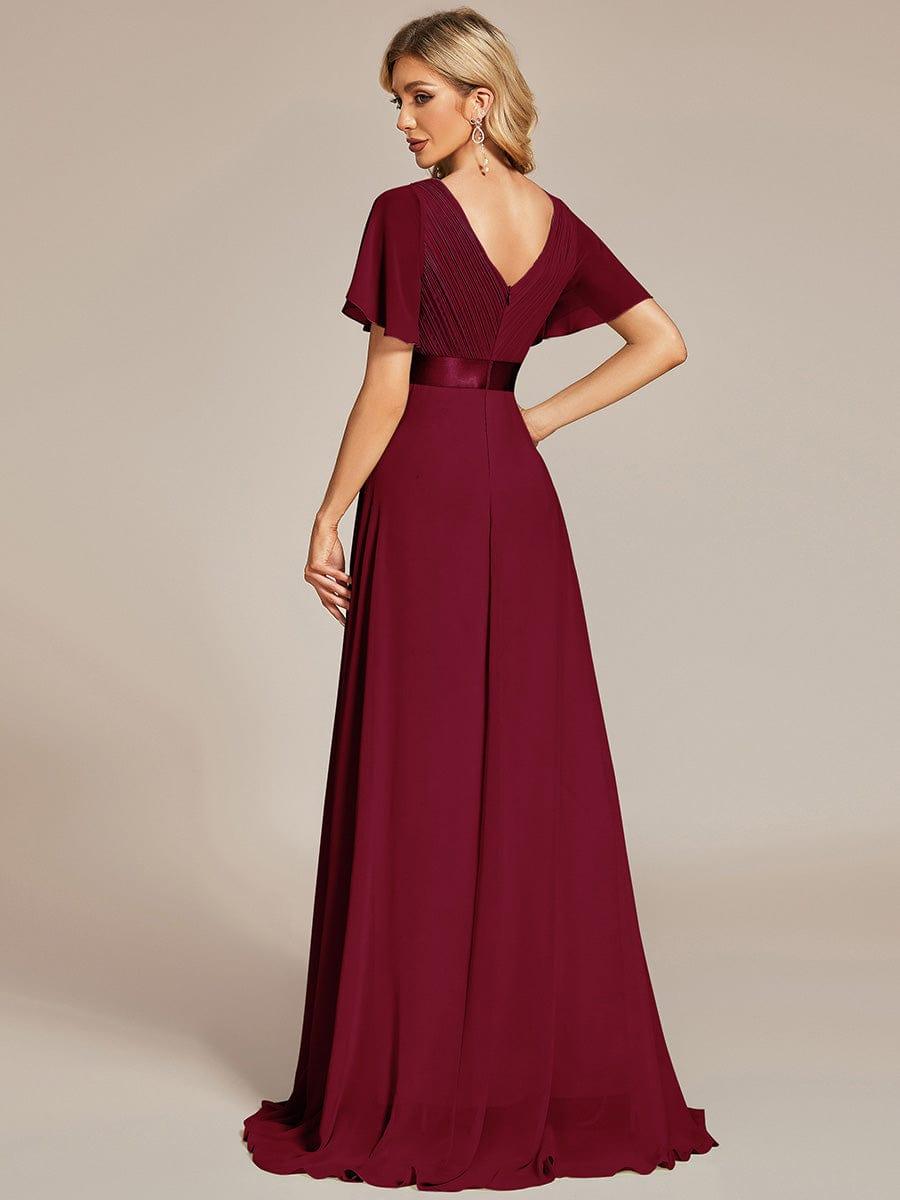 Marga | Vestido de dama de honor largo con corte imperio y mangas cortas con volantes