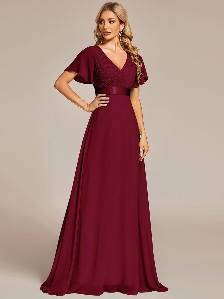 Marga | Vestido de dama de honor largo con corte imperio y mangas cortas con volantes