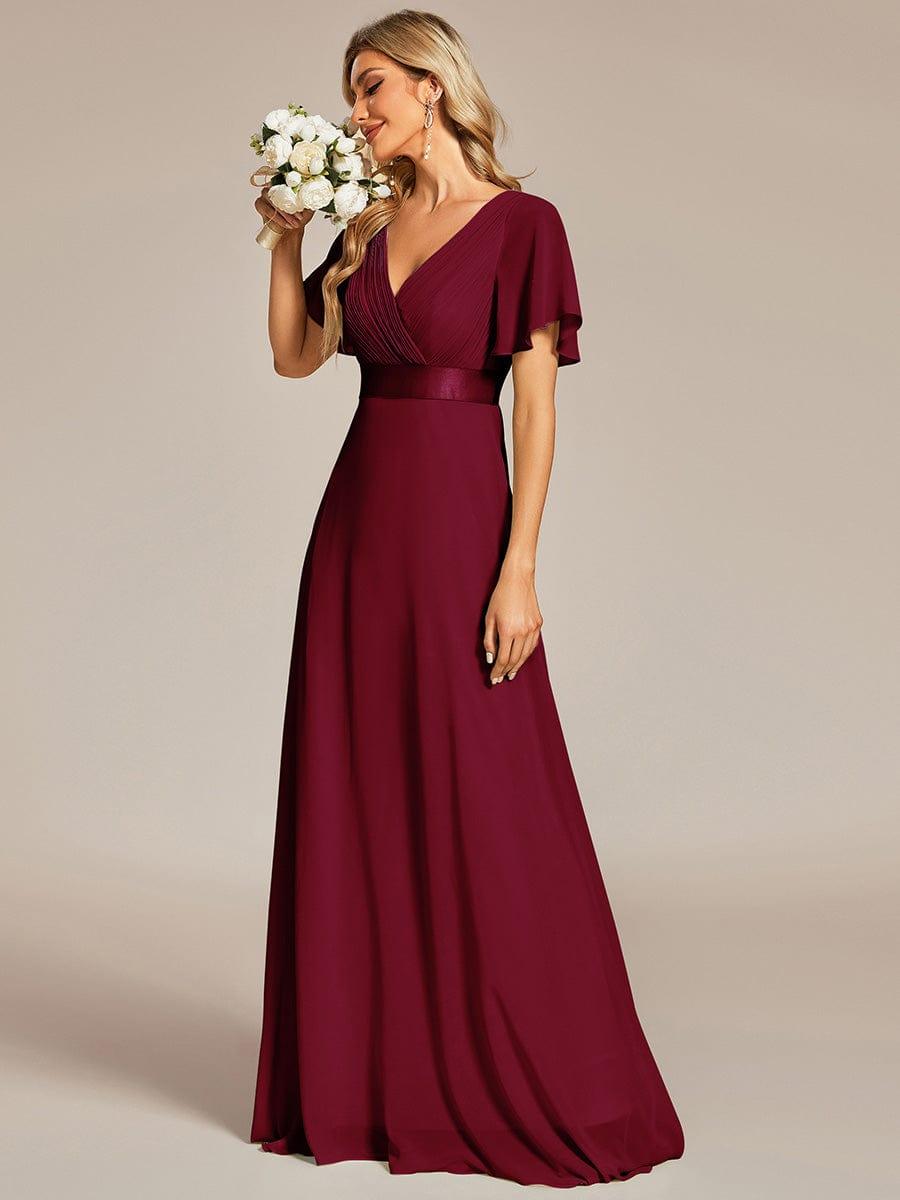 Marga | Vestido de dama de honor largo con corte imperio y mangas cortas con volantes