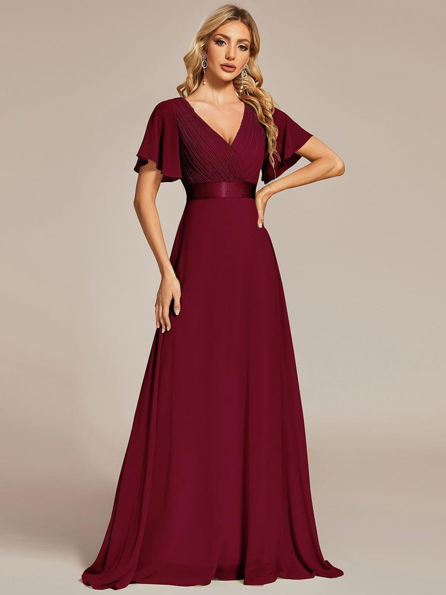Marga | Vestido de dama de honor largo con corte imperio y mangas cortas con volantes