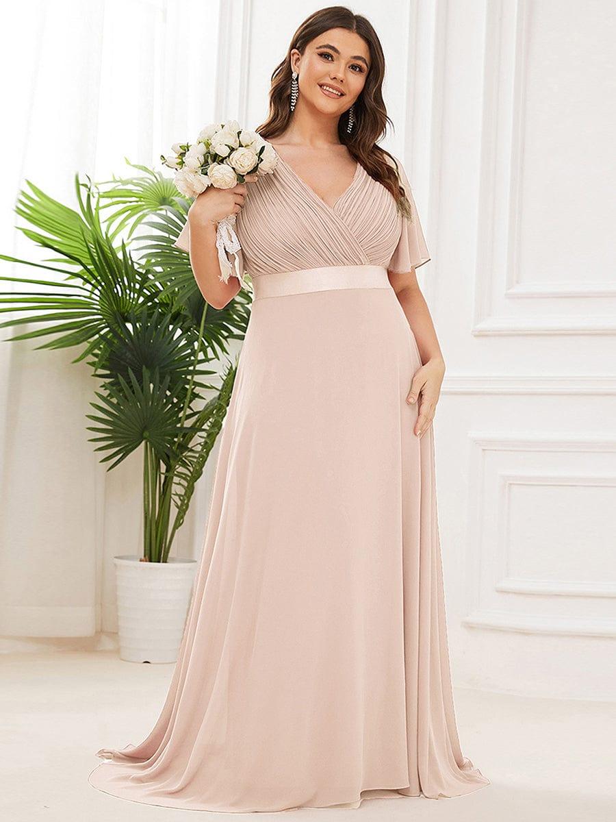 Marga | Vestido de dama de honor largo con corte imperio y mangas cortas con volantes