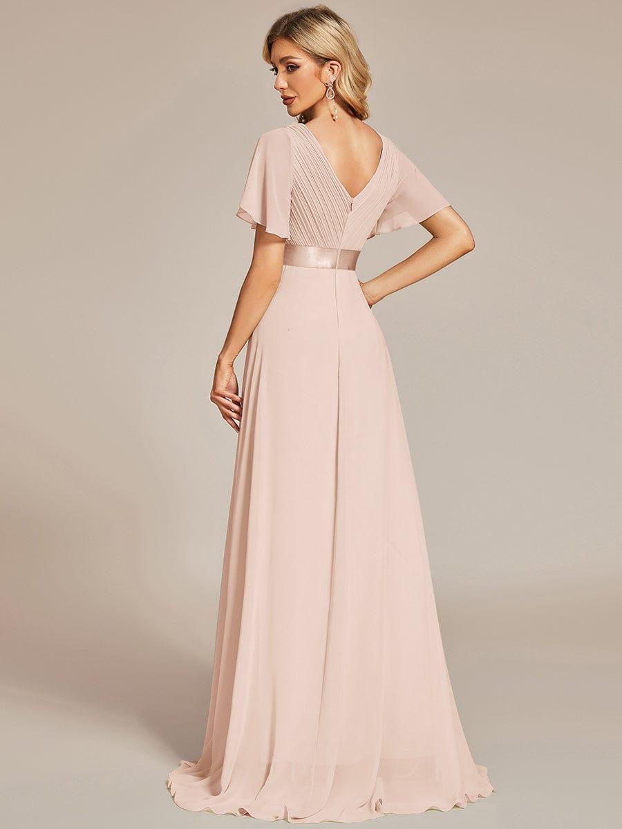 Marga | Vestido de dama de honor largo con corte imperio y mangas cortas con volantes