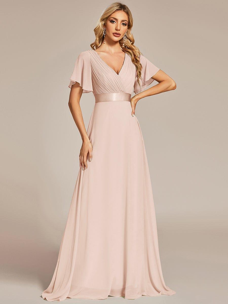 Marga | Vestido de dama de honor largo con corte imperio y mangas cortas con volantes