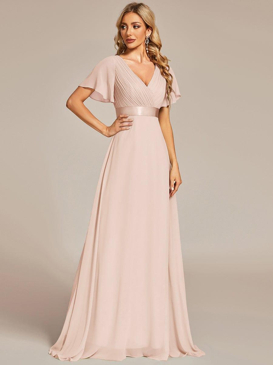 Marga | Vestido de dama de honor largo con corte imperio y mangas cortas con volantes