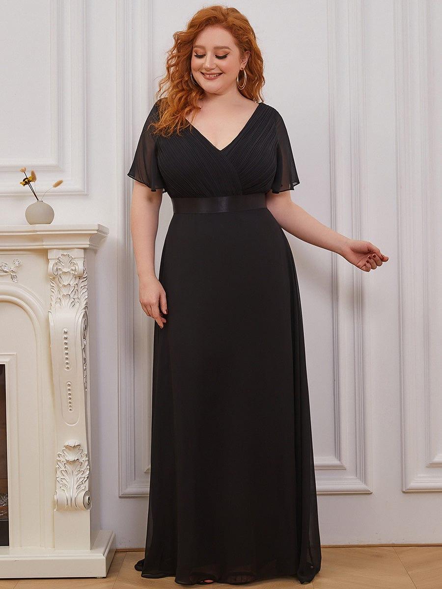 Marga | Vestido de dama de honor largo con corte imperio y mangas cortas con volantes
