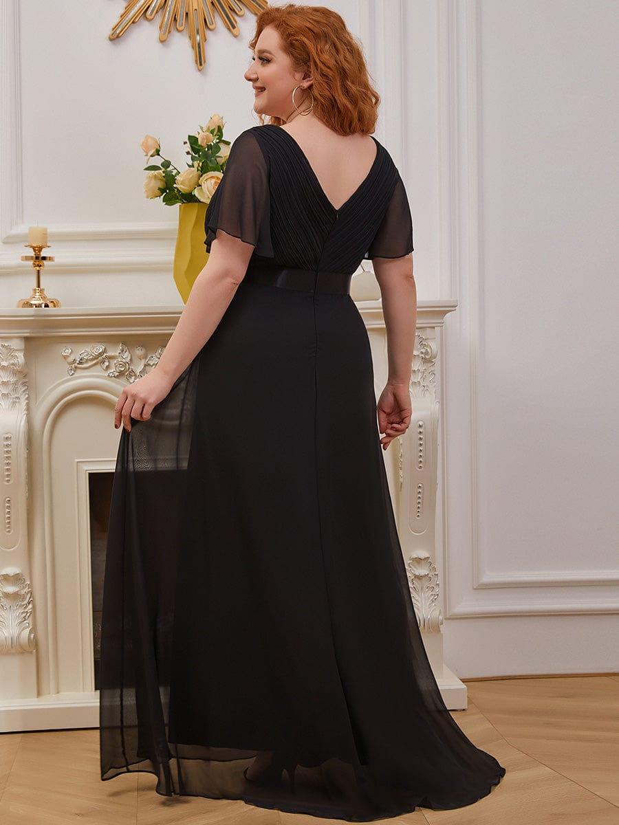 Marga | Vestido de dama de honor largo con corte imperio y mangas cortas con volantes
