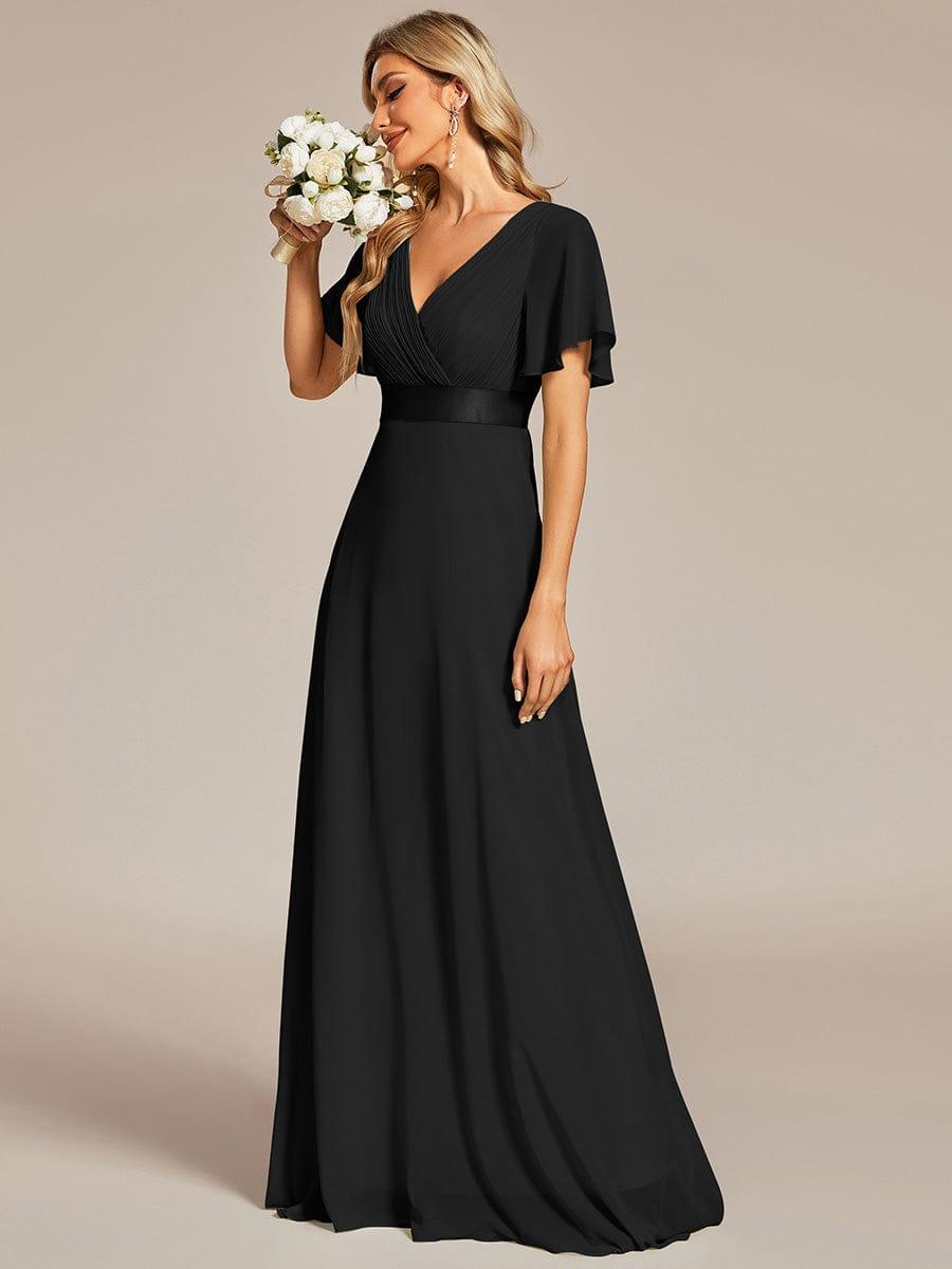 Marga | Vestido de dama de honor largo con corte imperio y mangas cortas con volantes