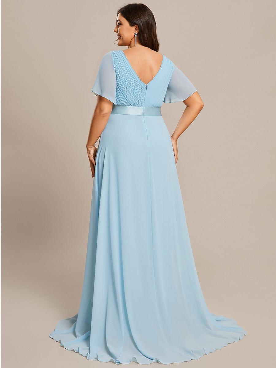 Marga | Vestido de dama de honor largo con corte imperio y mangas cortas con volantes