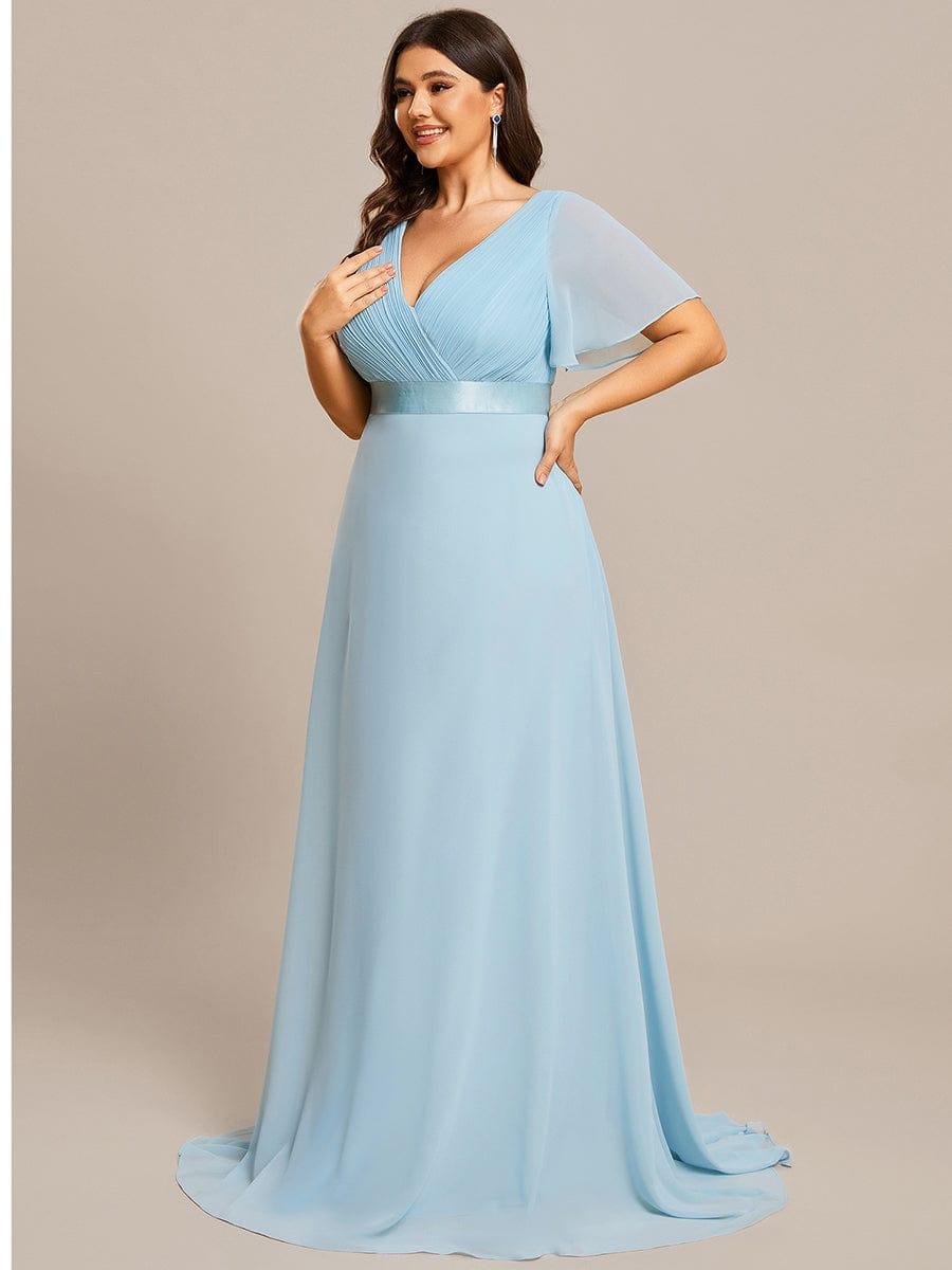 Marga | Vestido de dama de honor largo con corte imperio y mangas cortas con volantes