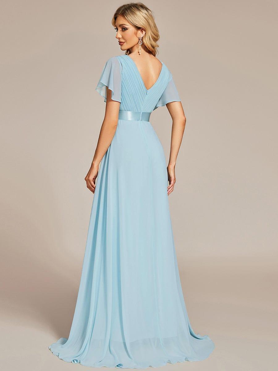 Marga | Vestido de dama de honor largo con corte imperio y mangas cortas con volantes
