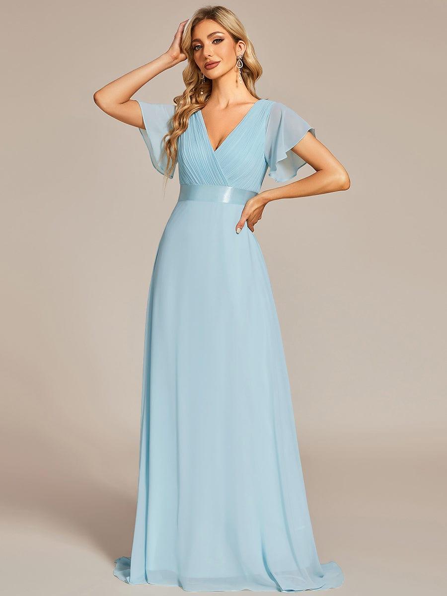 Marga | Vestido de dama de honor largo con corte imperio y mangas cortas con volantes