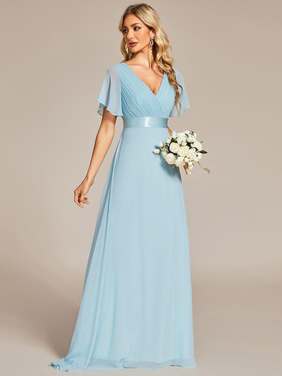 Marga | Vestido de dama de honor largo con corte imperio y mangas cortas con volantes