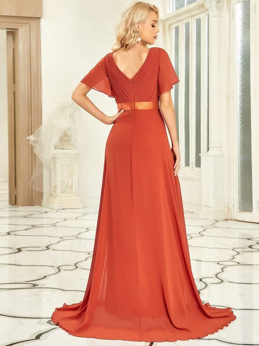 Marga | Vestido de dama de honor largo con corte imperio y mangas cortas con volantes
