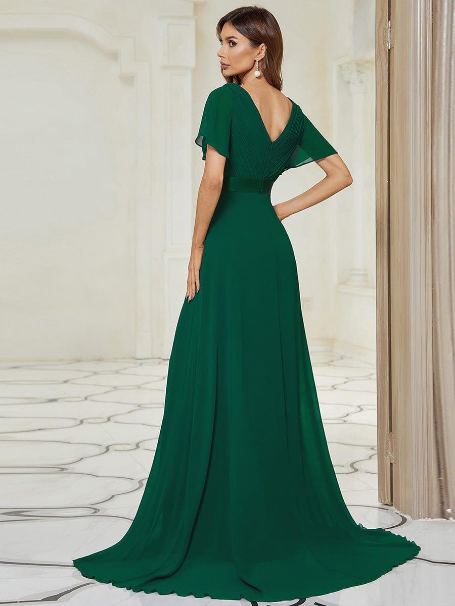 Marga | Vestido de dama de honor largo con corte imperio y mangas cortas con volantes