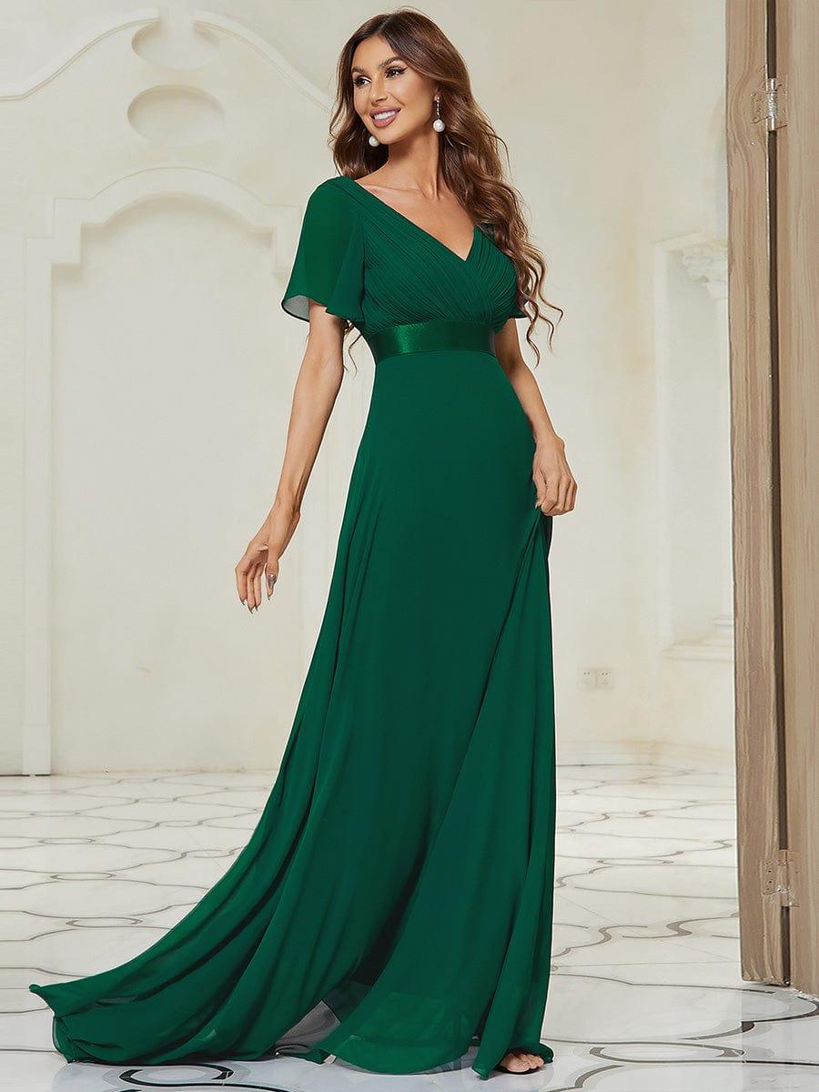 Marga | Vestido de dama de honor largo con corte imperio y mangas cortas con volantes