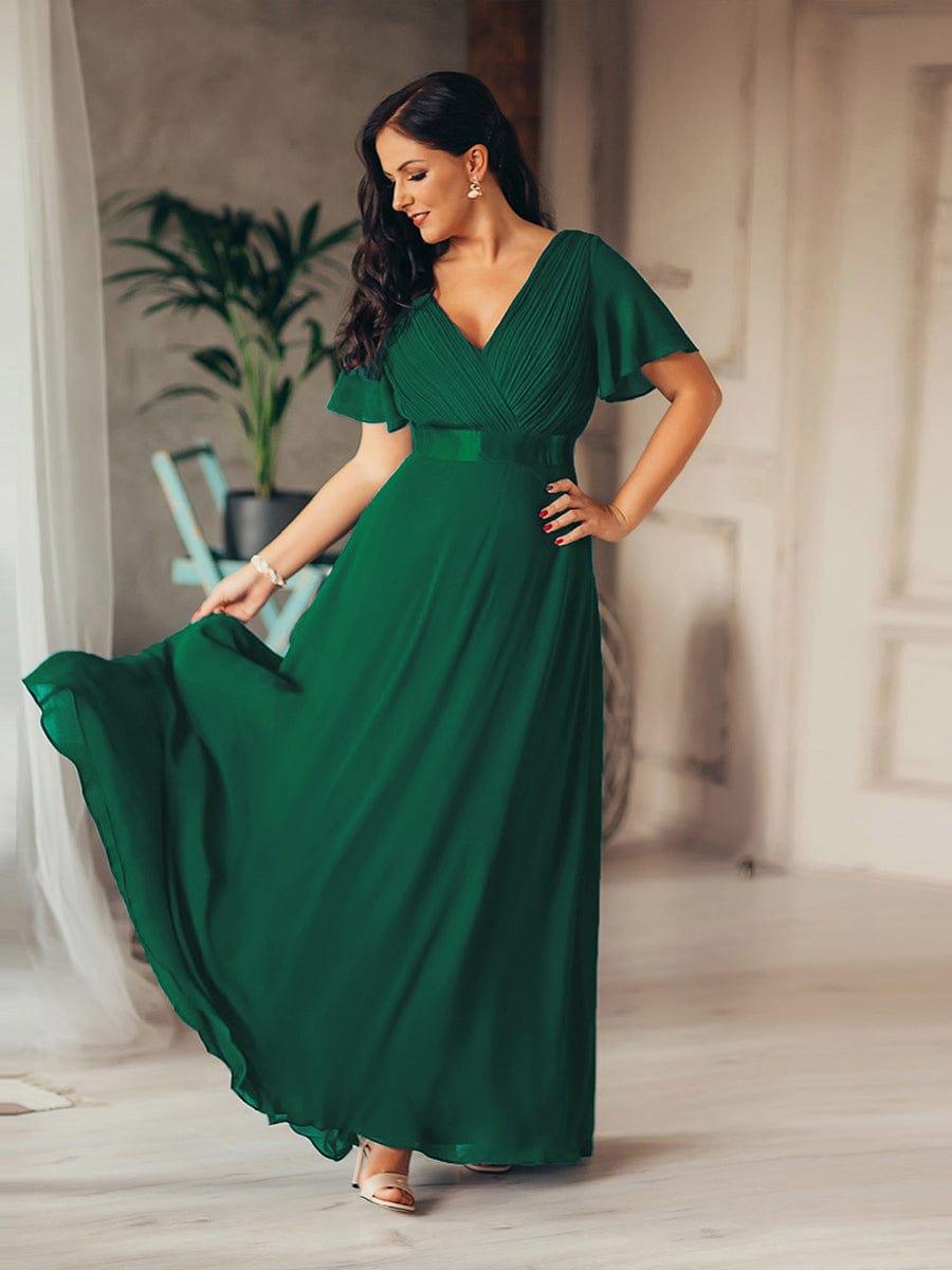 Marga | Vestido de dama de honor largo con corte imperio y mangas cortas con volantes