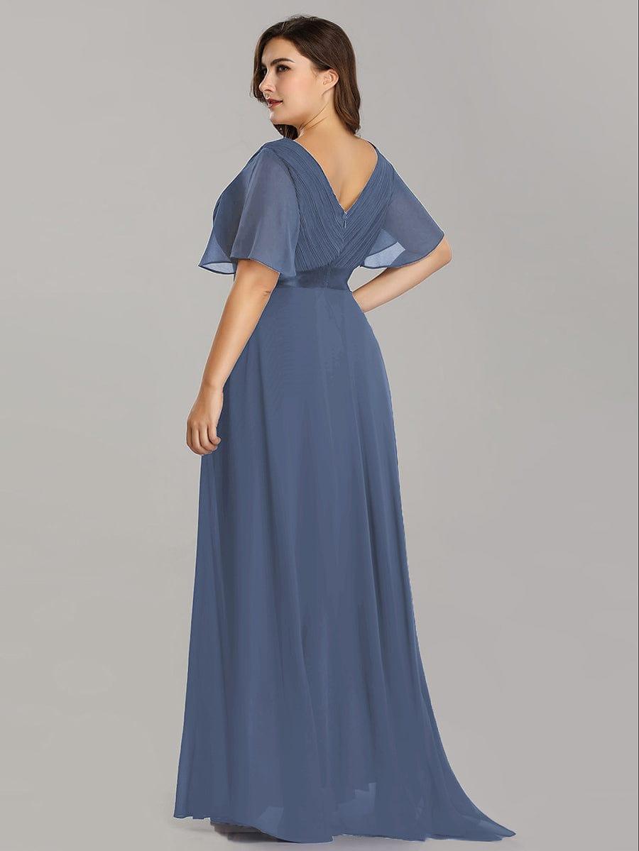 Marga | Vestido de dama de honor largo con corte imperio y mangas cortas con volantes