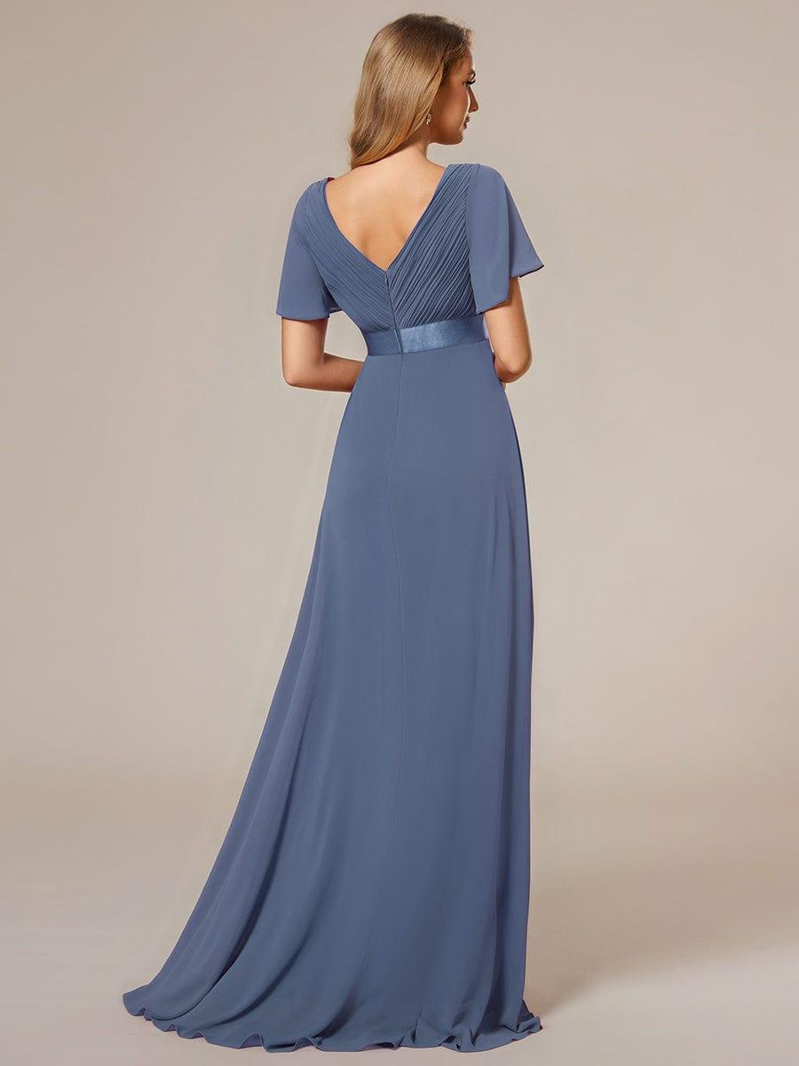 Marga | Vestido de dama de honor largo con corte imperio y mangas cortas con volantes