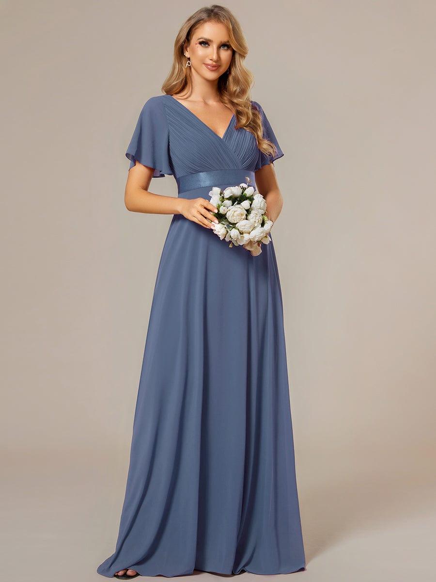 Marga | Vestido de dama de honor largo con corte imperio y mangas cortas con volantes